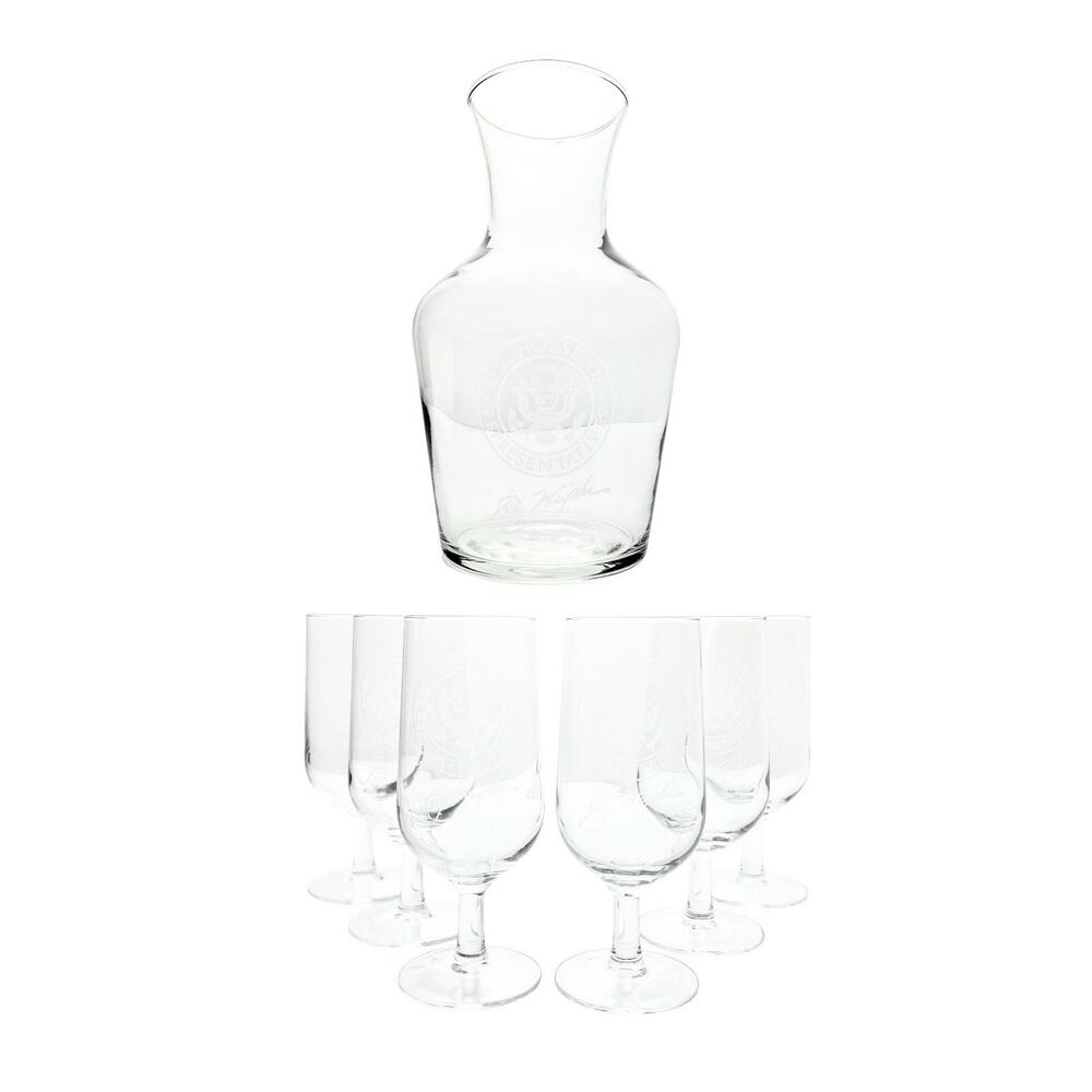1980s 7-Piece Jim Wright House of Representatives Carafe Decanter Wine Glass Set
